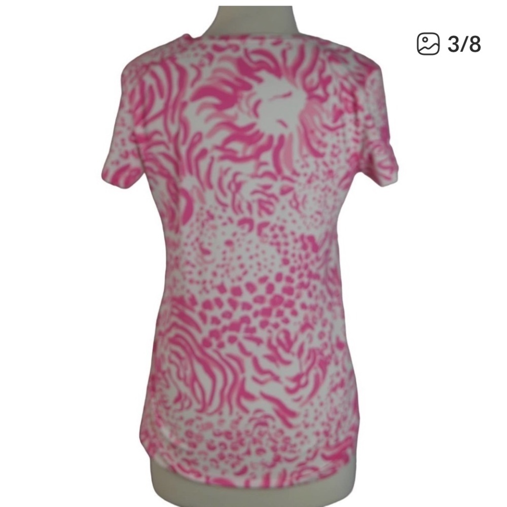 Lilly Pulitzer Michele V Neck Top in Pink & White 'Get Spotted' print. M EUC - Picture 2 of 8